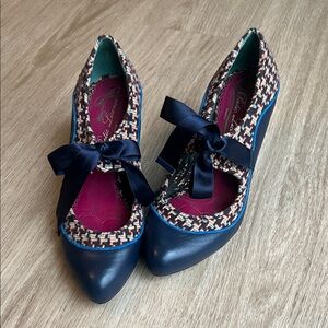 Poetic License Navy and Multicolor Tweed Wedge Heels